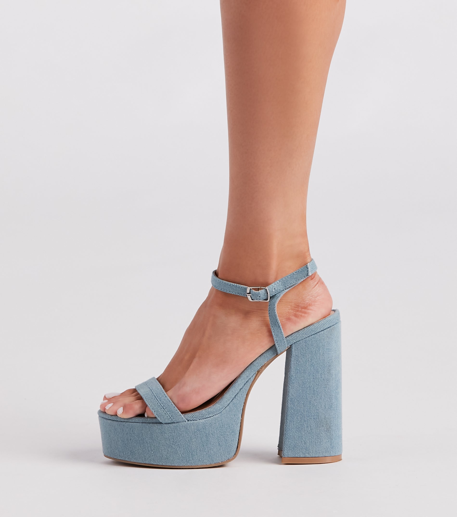Diva Alert Denim Platform Block Heels - Image 3