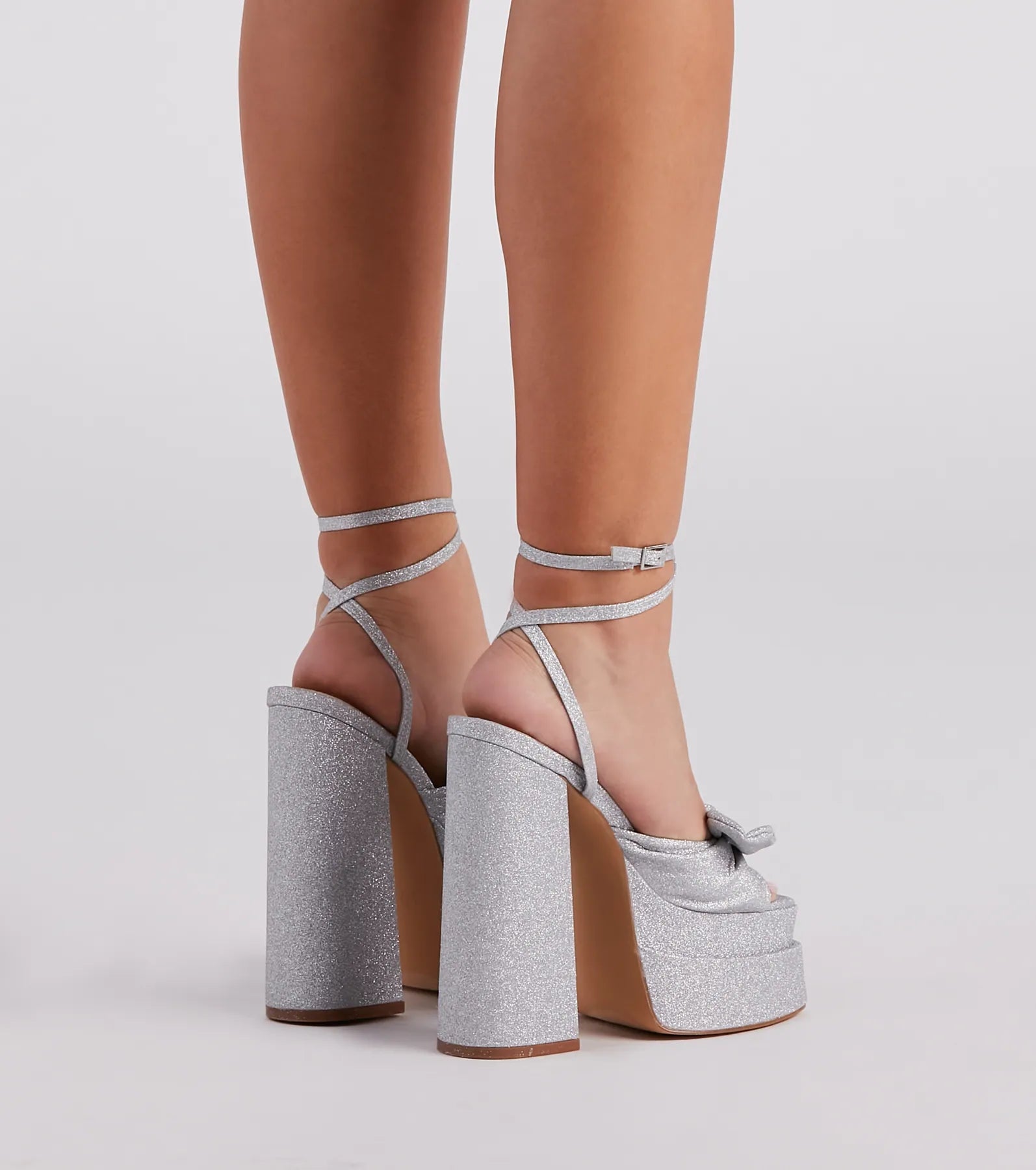 Major Diva Glitter Mesh Platform Heels - Image 4