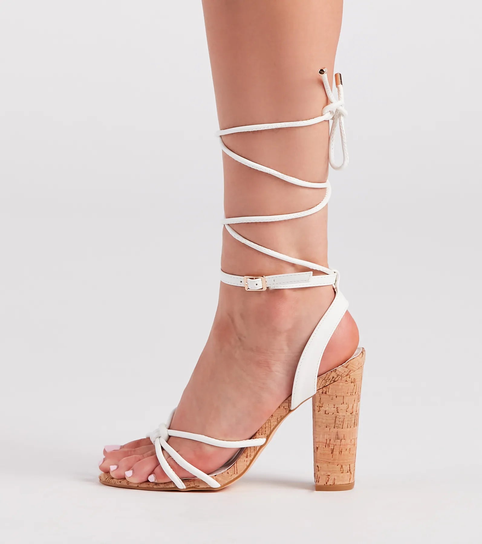 Cute Find Lace-Up Cork Block Heels - Image 3
