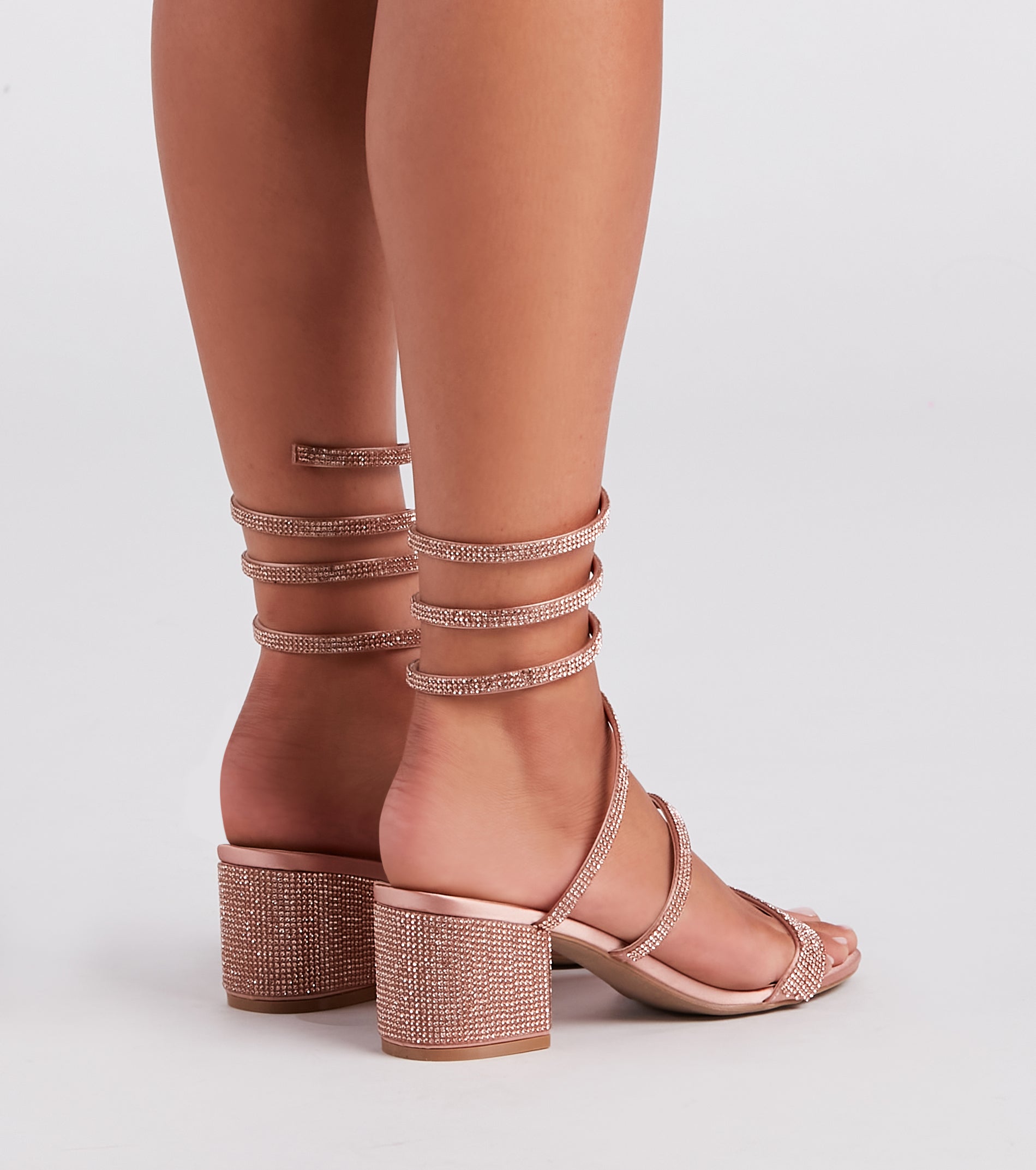 Cue The Glamour Satin Rhinestone Sprial Heels - Image 4
