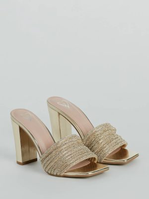 Glam Radiance Rhinestone Strap Metallic Mules
