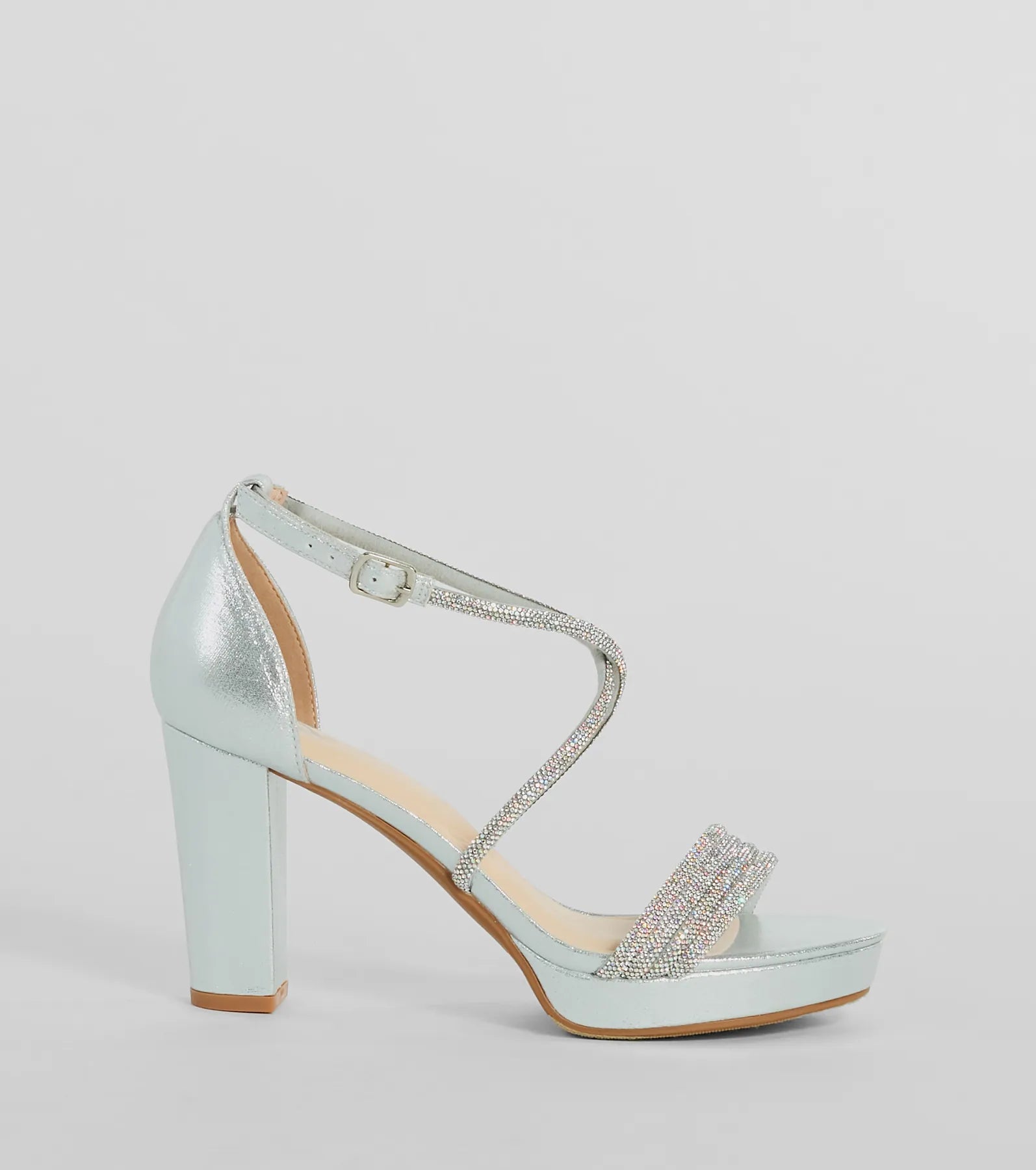 Gloss Up Glitter Rhinestone Platform Block Heels - Image 2