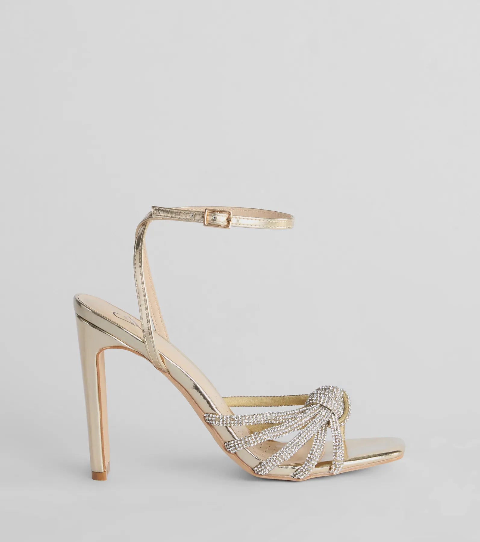 Dazzling Mood Rhinestone Strappy Metallic Block Heels - Image 2
