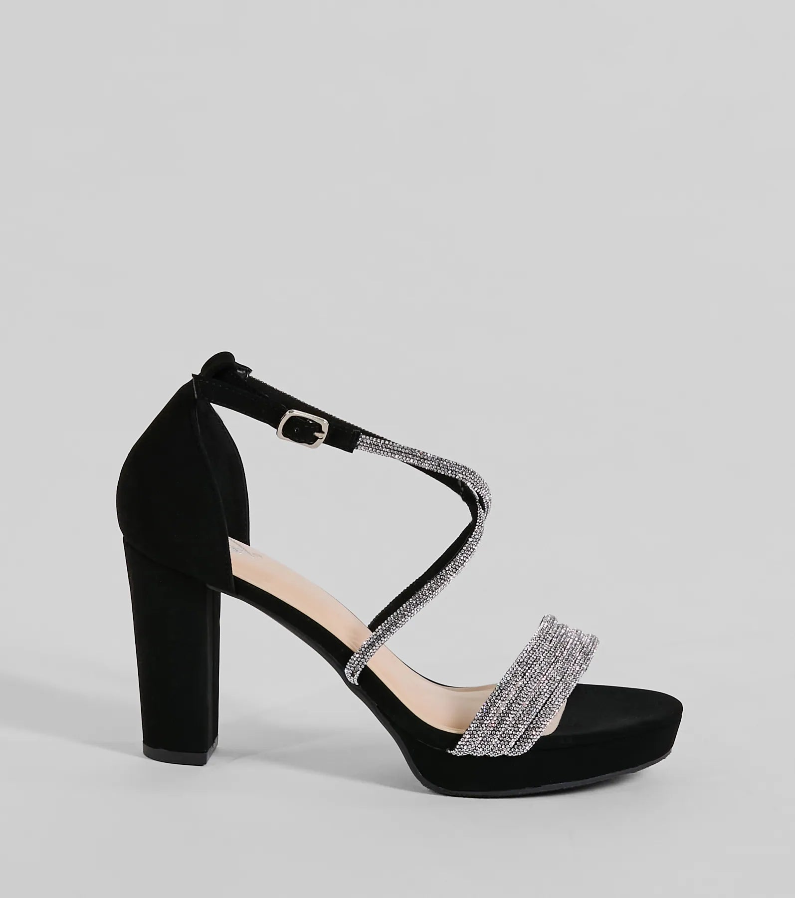 Gloss Up Glitter Rhinestone Platform Block Heels - Image 6