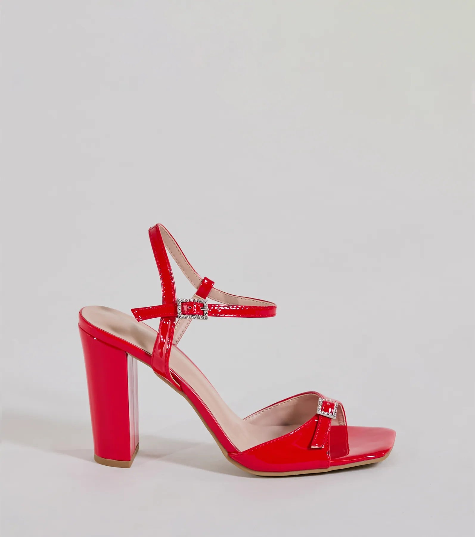 Midnight Glam Rhinestone Buckle Patent Block Heels - Image 6