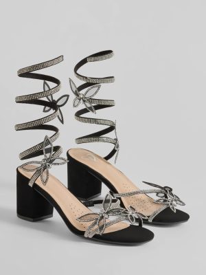 Flutter Fashion Rhinestone Butterfly Spiral Heels