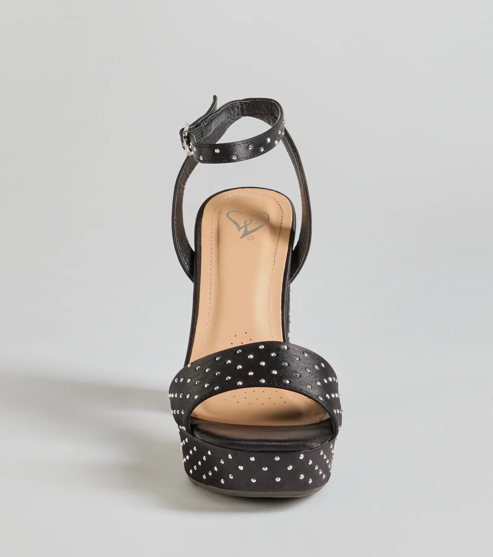 Dazzling Moments Rhinestone Platform Satin Block Heels - Image 3