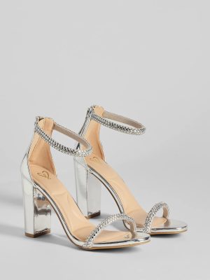 Glam Moves Rhinestone Strap Block Heels