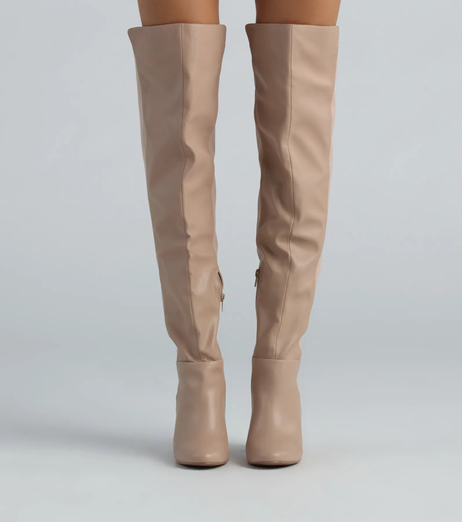 Trendy Two-Tone Faux Leather Over-The-Knee Boots - Image 2