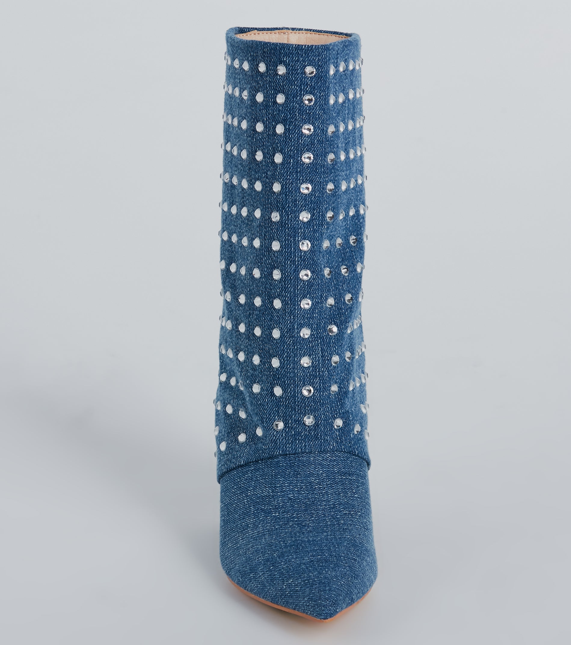 Fashion Diva Rhinestone Fold-Over Denim Boots - Image 3