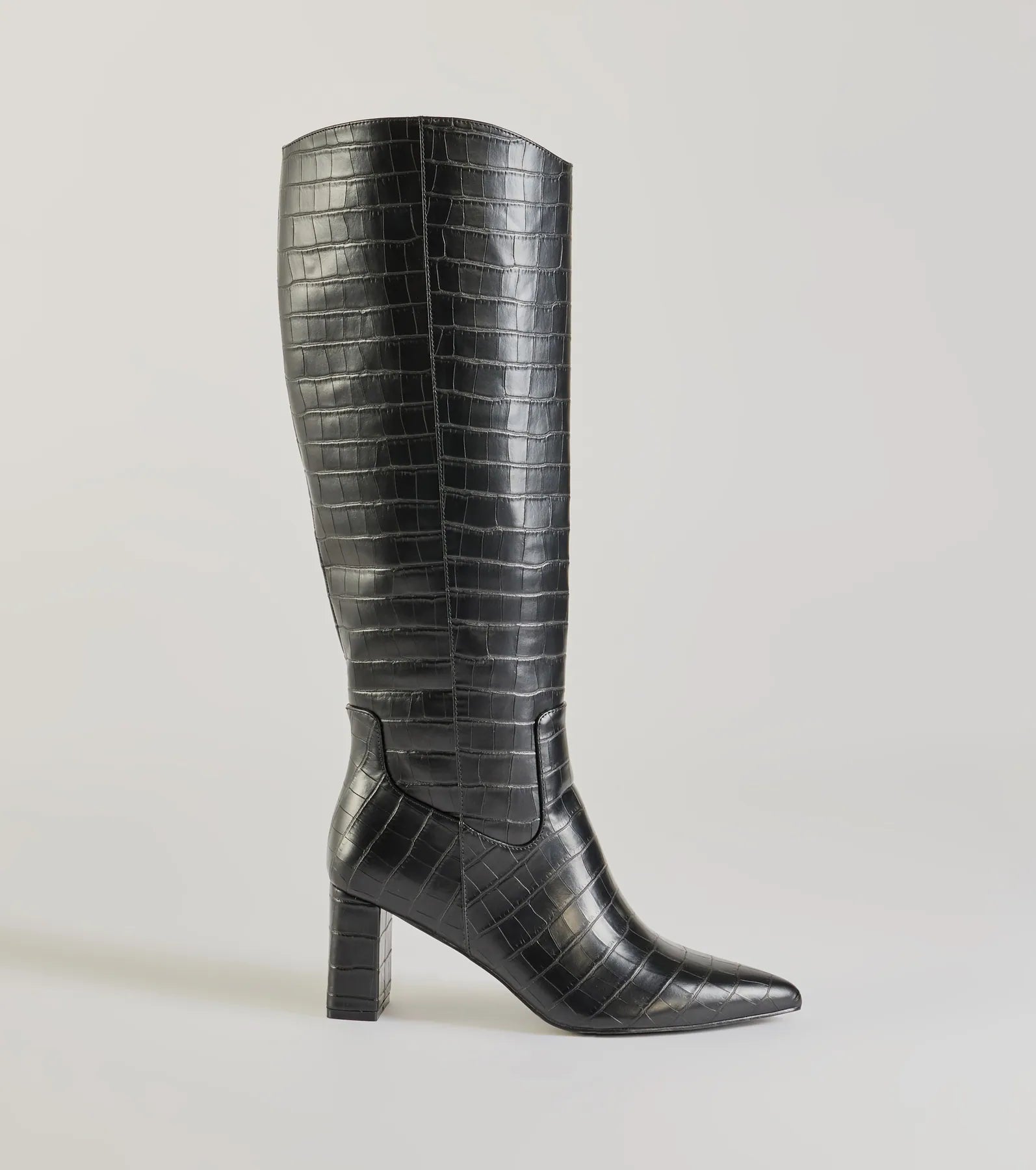 Bold Statement Faux Leather Croc-Embossed Under the Knee Boots - Image 2