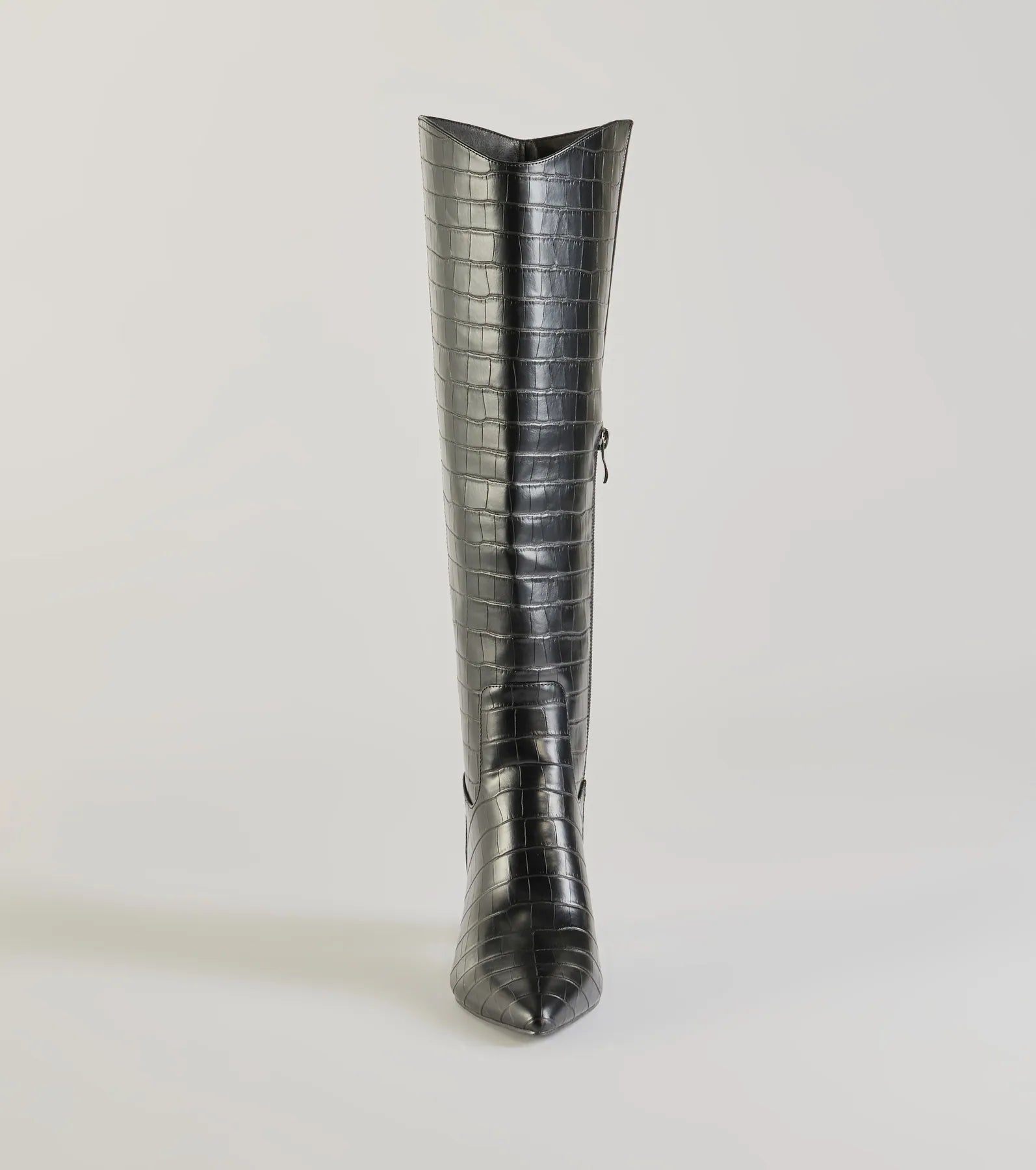 Bold Statement Faux Leather Croc-Embossed Under the Knee Boots - Image 3