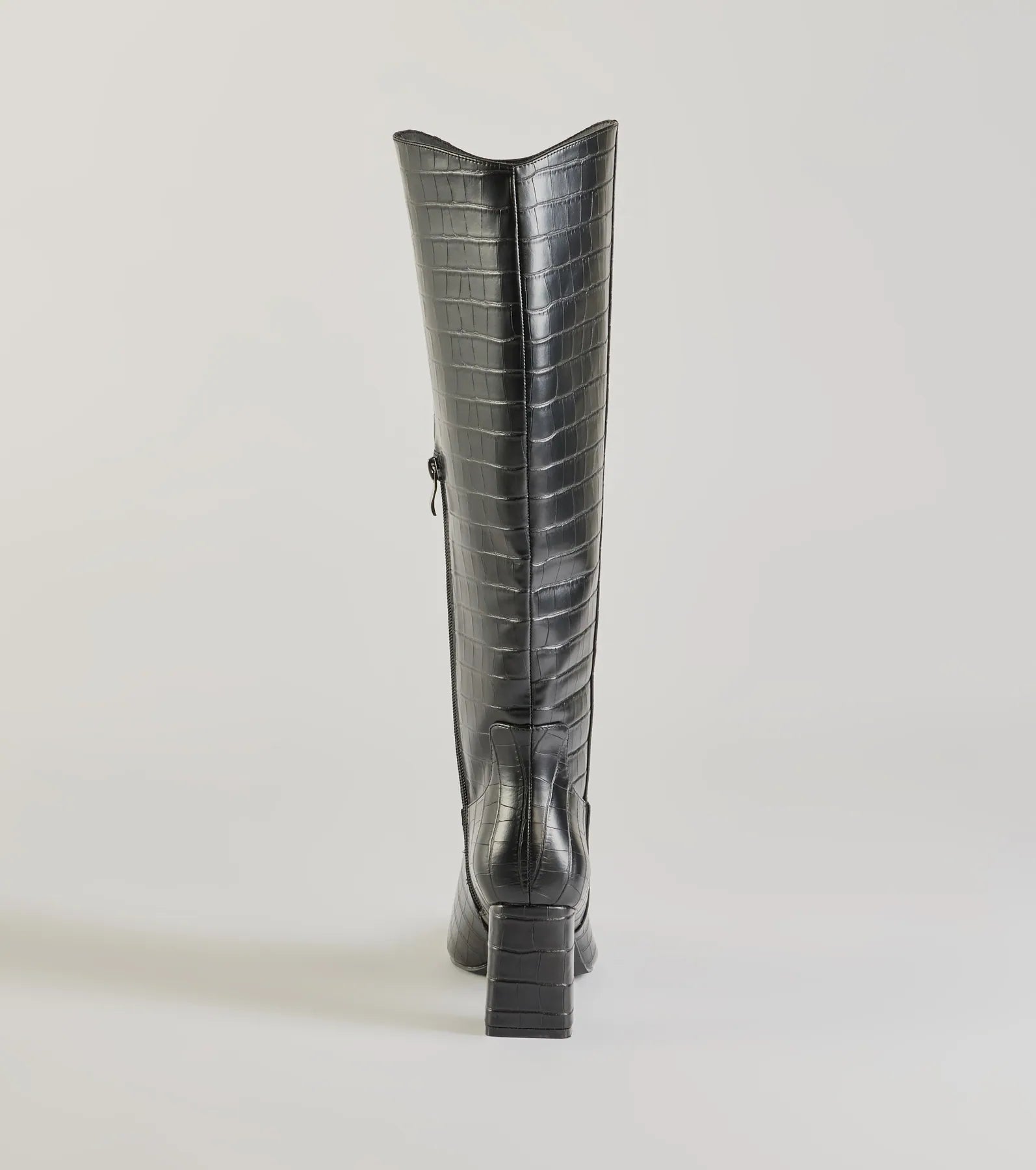Bold Statement Faux Leather Croc-Embossed Under the Knee Boots - Image 4
