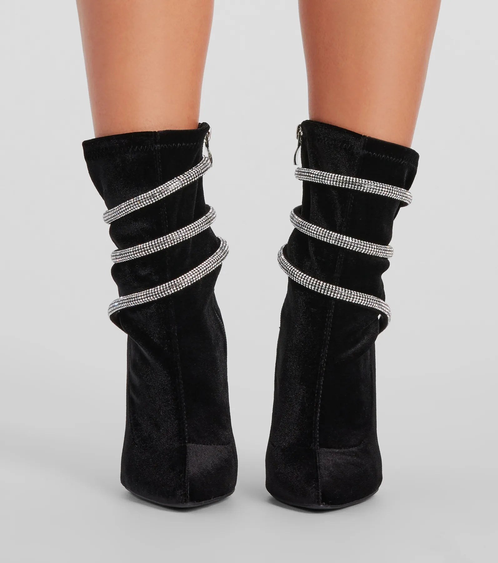 Looking Iconic Rhinestone Spiral Strap Stiletto Booties - Image 2