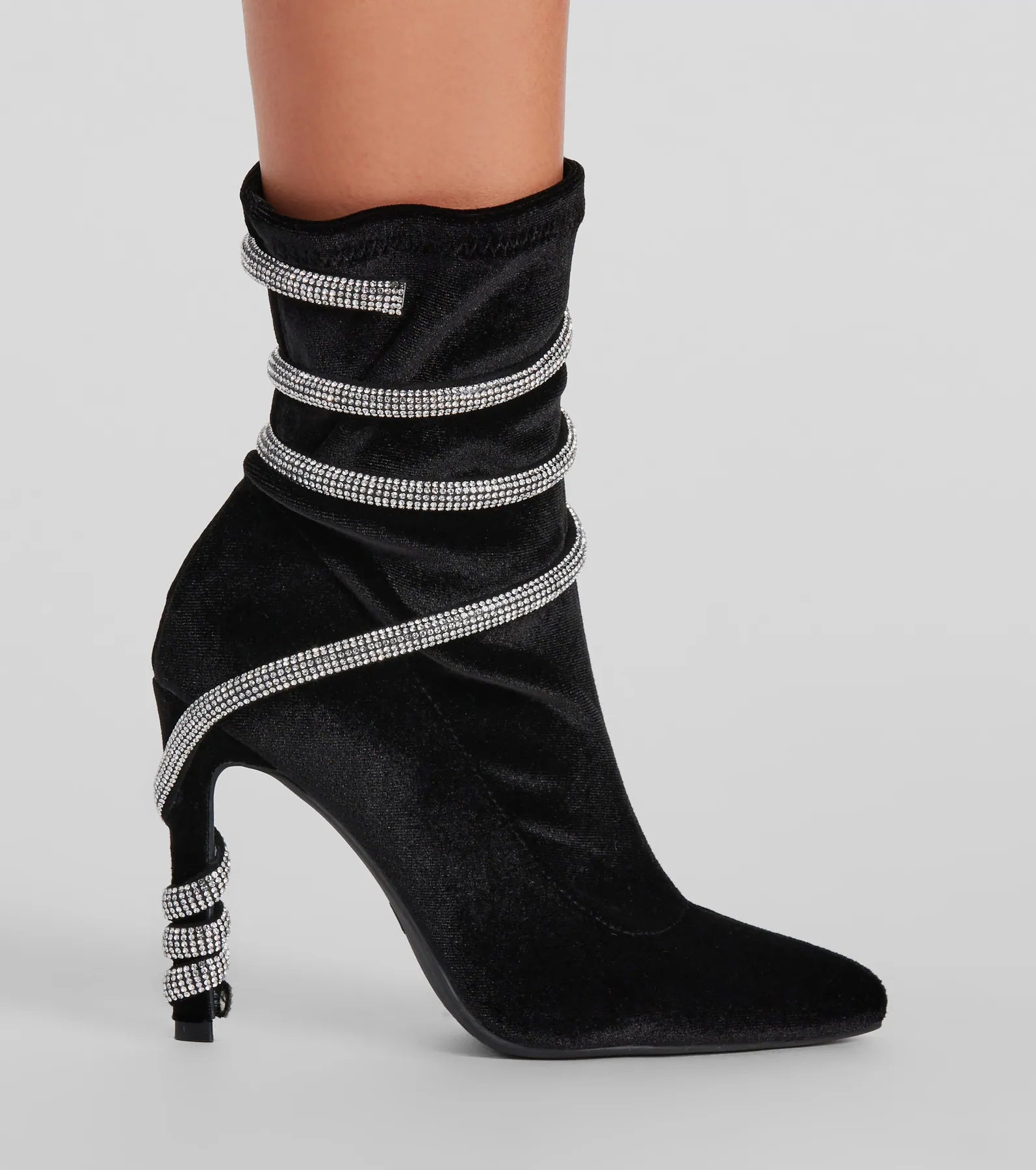 Looking Iconic Rhinestone Spiral Strap Stiletto Booties - Image 3