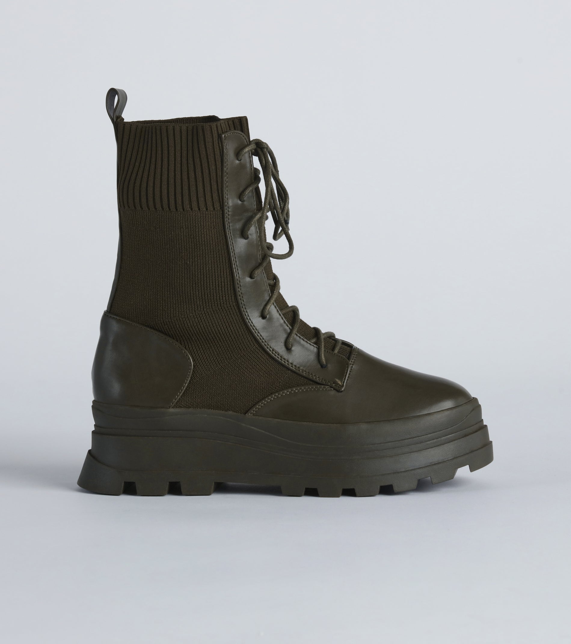 On My Command Faux Leather Knit Combat Booties - Image 2