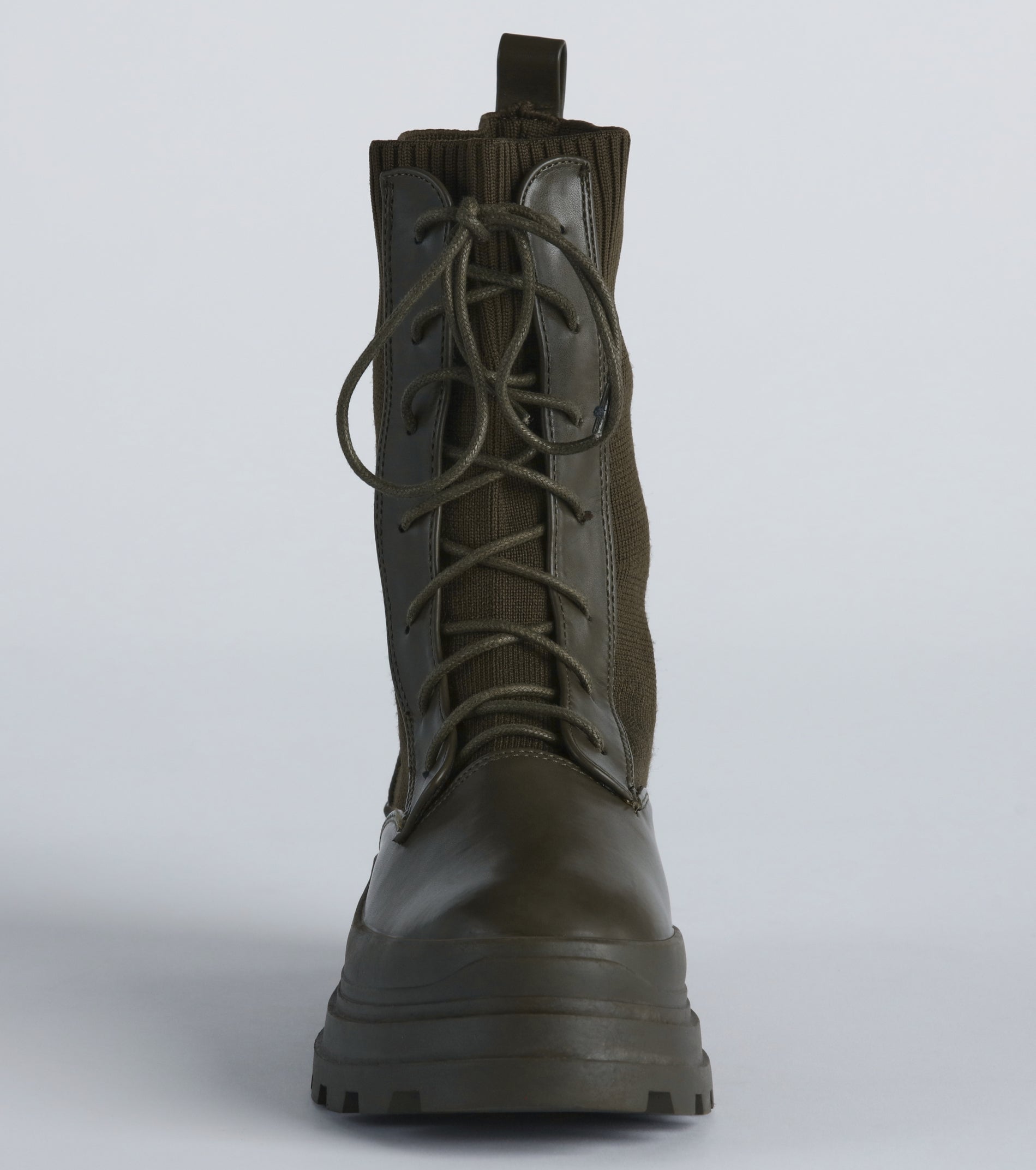 On My Command Faux Leather Knit Combat Booties - Image 3