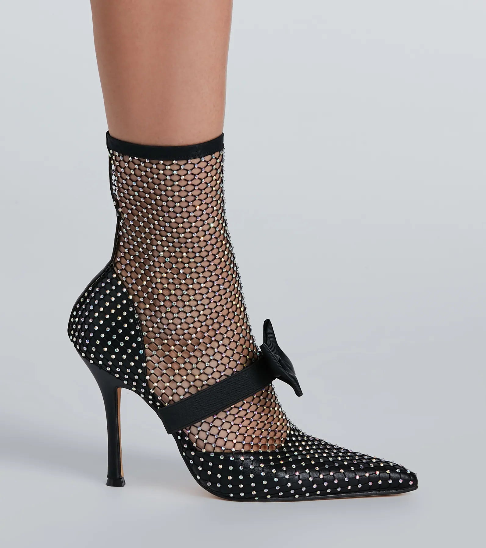 Model Strut Rhinestone Fishnet Stiletto Booties - Image 3