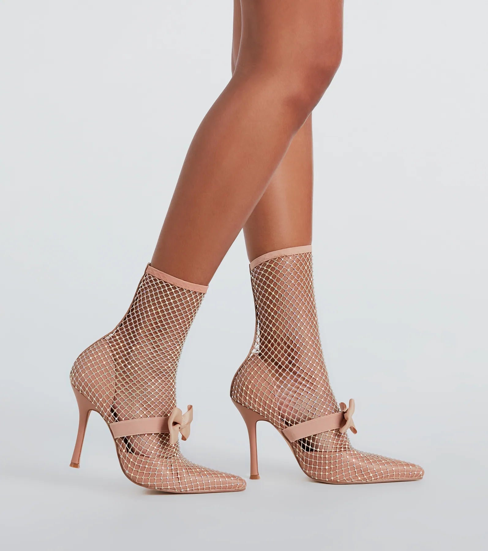 Model Strut Rhinestone Fishnet Stiletto Booties - Image 5