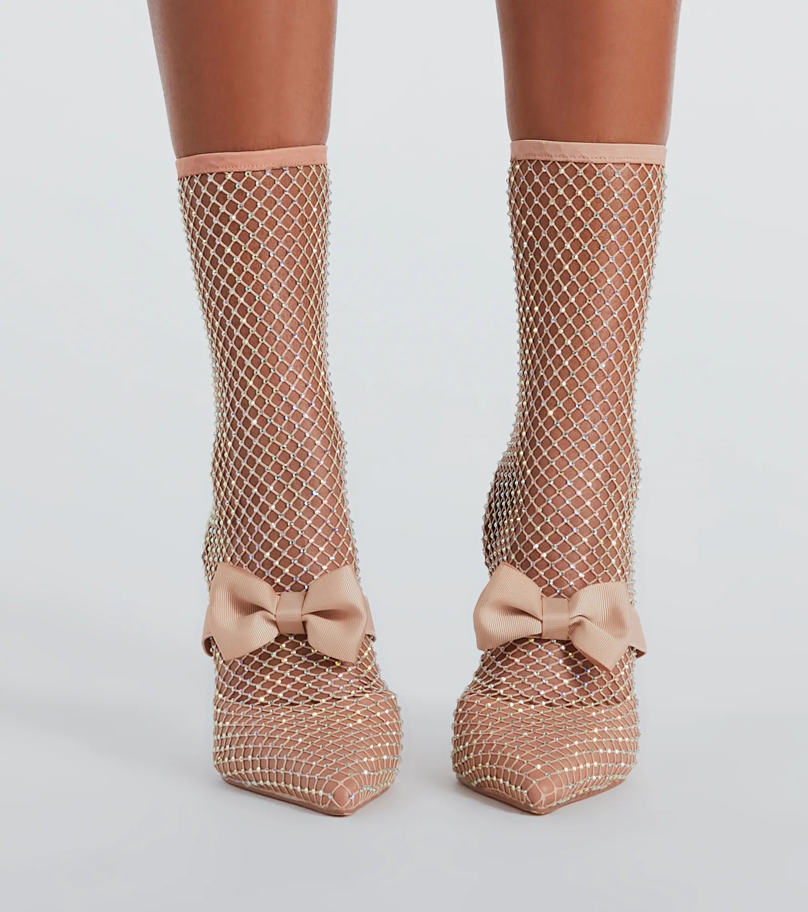 Model Strut Rhinestone Fishnet Stiletto Booties - Image 6