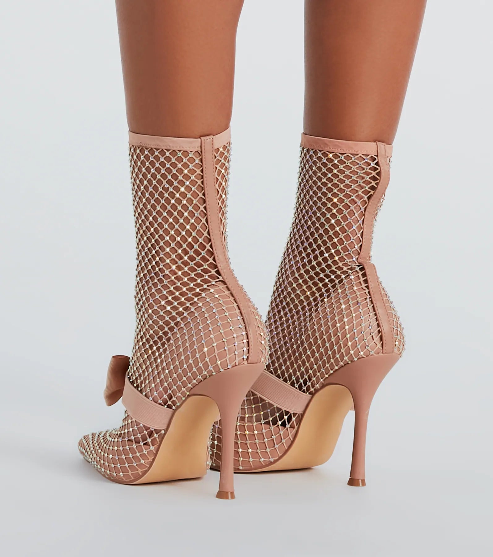 Model Strut Rhinestone Fishnet Stiletto Booties - Image 8