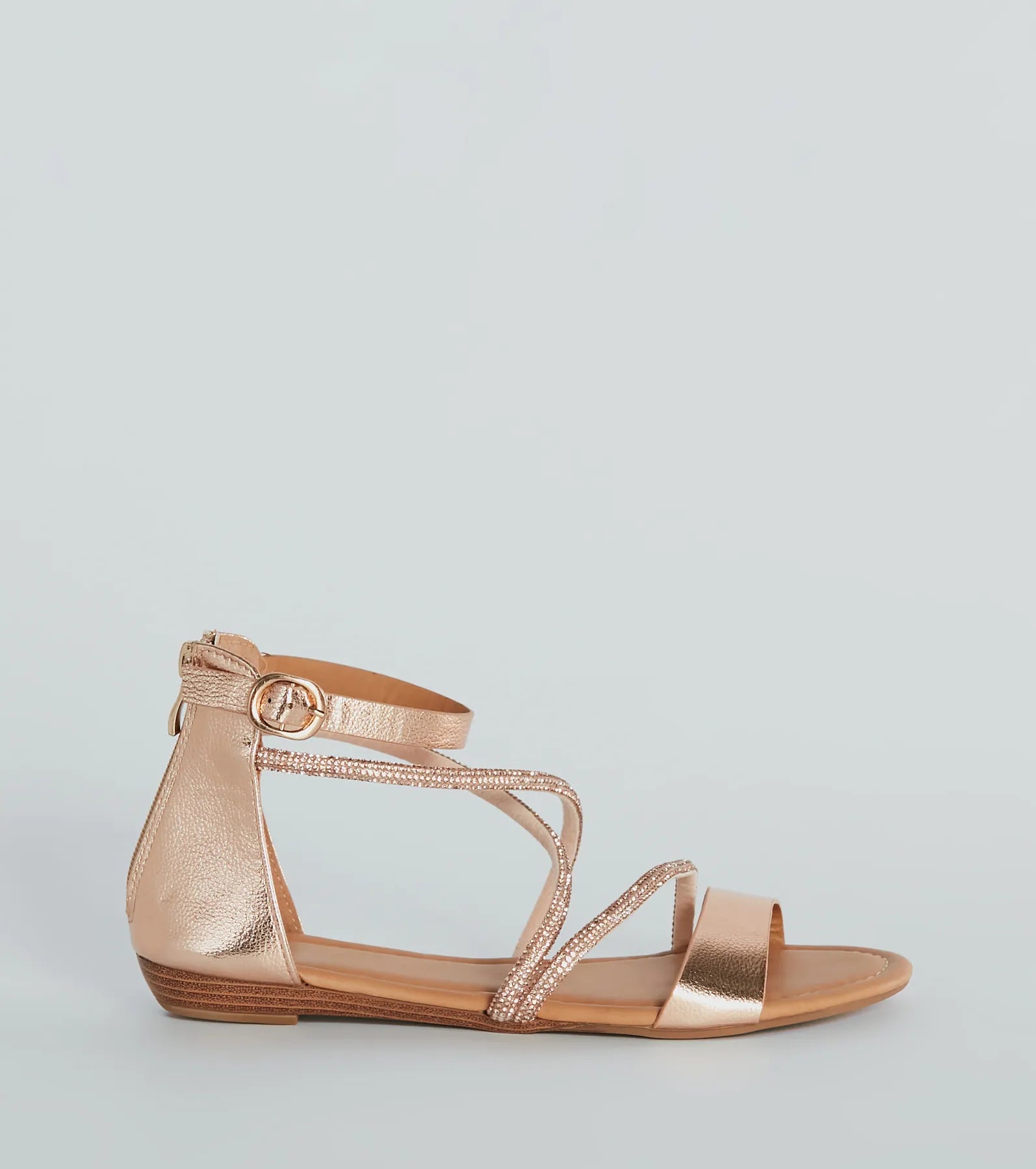 Shine Shocker Rhinestone Strappy Flat Sandals - Image 6