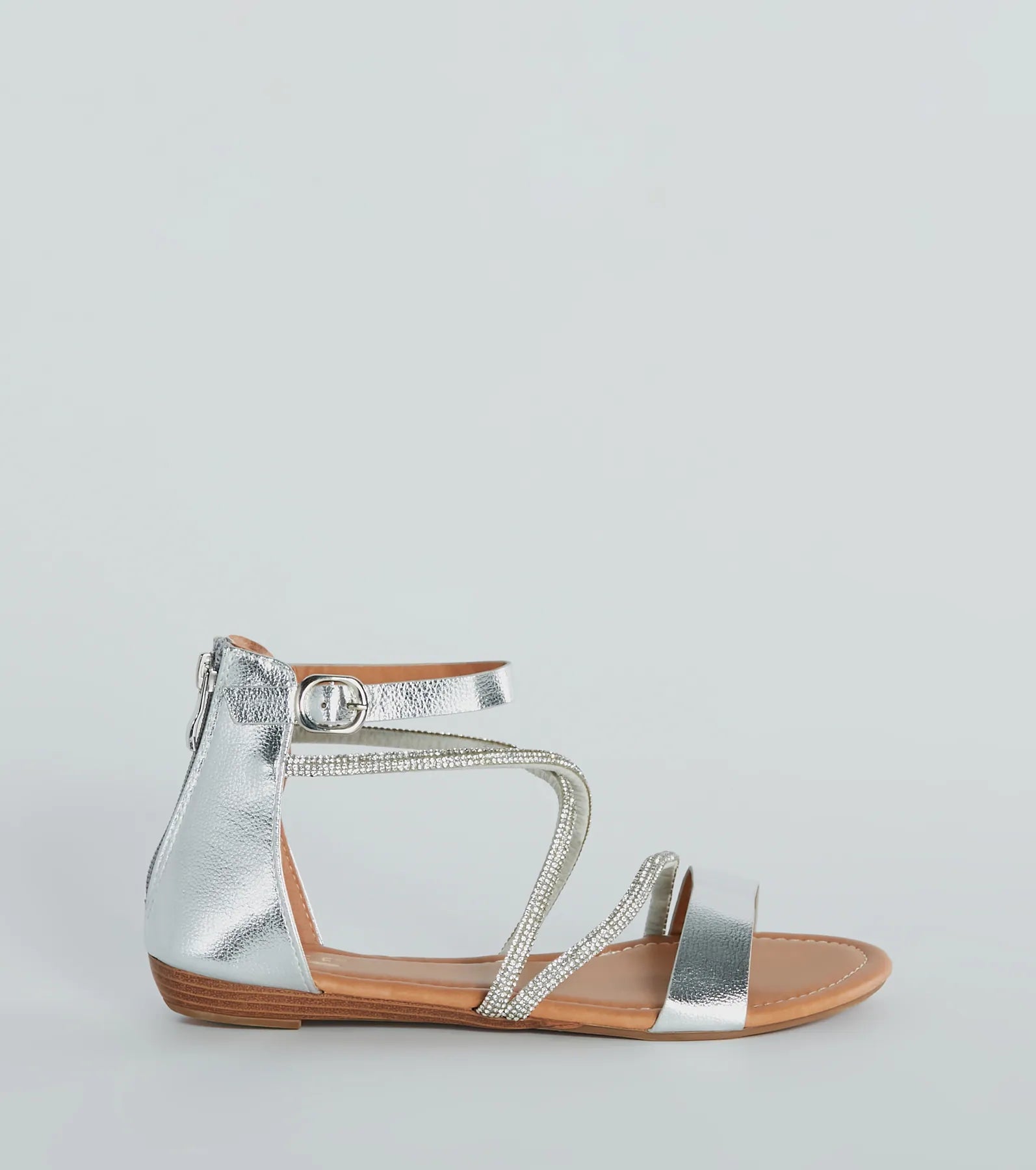 Shine Shocker Rhinestone Strappy Flat Sandals - Image 2