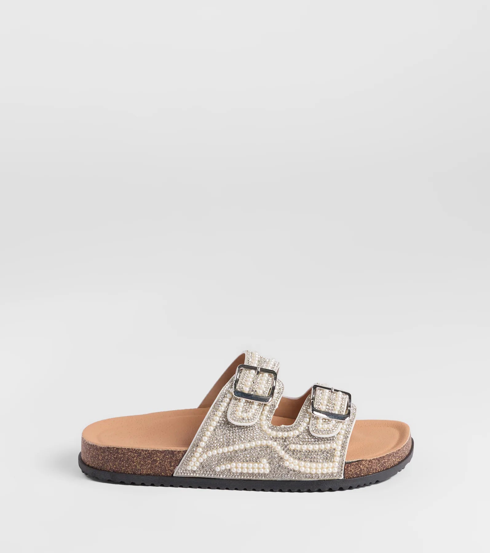 Pretty Glam Rhinestone Pearl Buckle Slide Sandals - Image 2