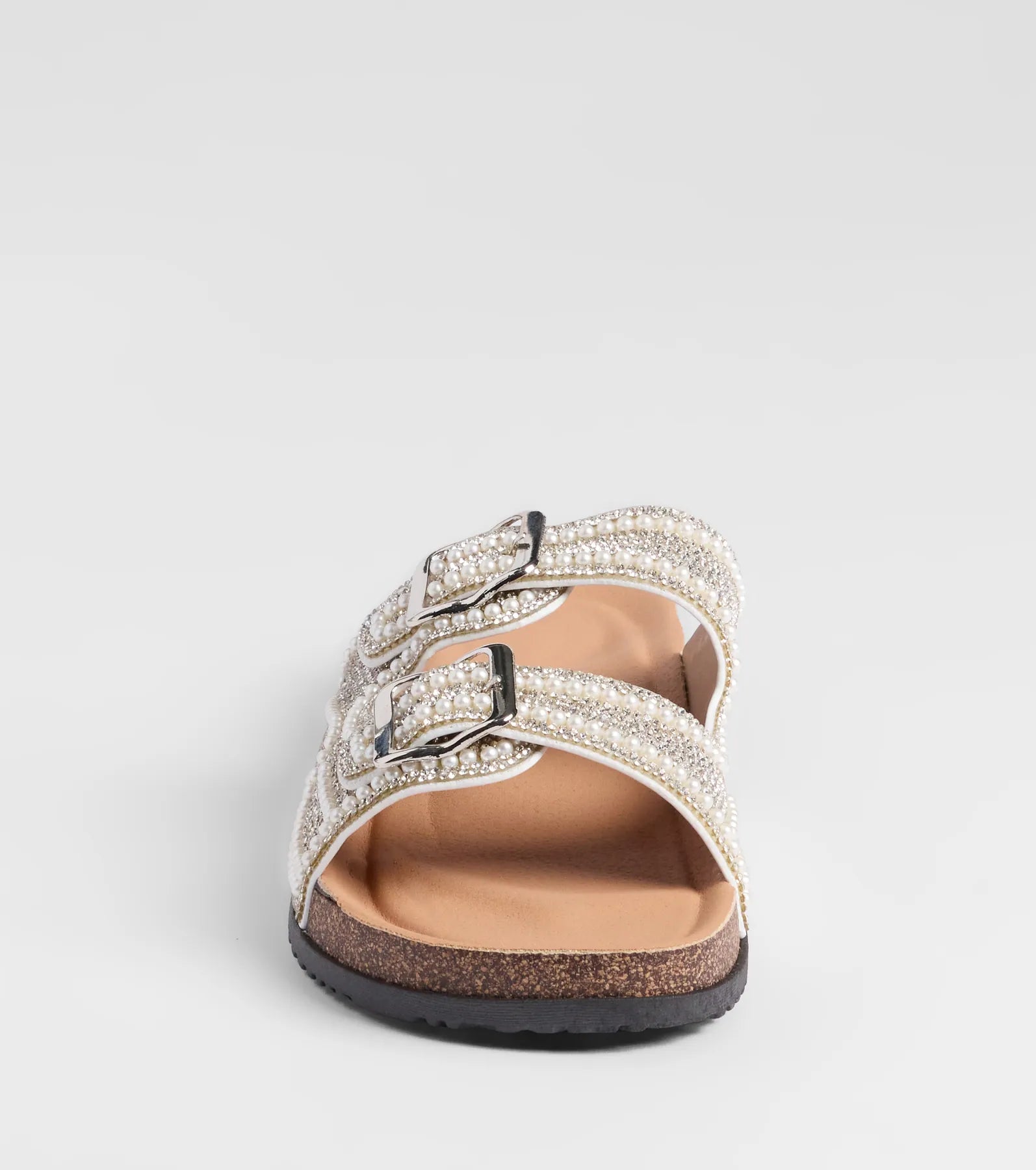 Pretty Glam Rhinestone Pearl Buckle Slide Sandals - Image 3