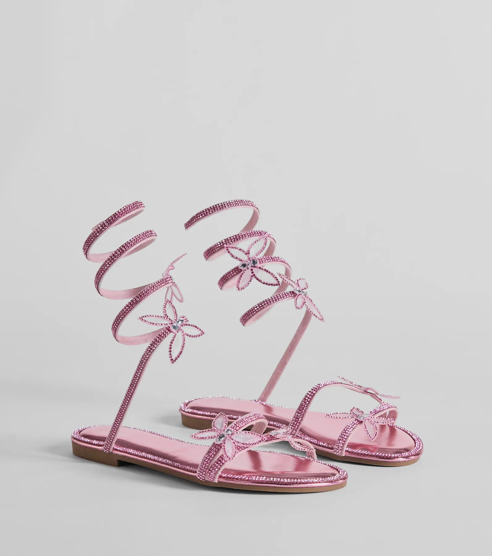 Perfectly Glam Rhinestone Butterfly Spiral Strap Sandals - Image 5