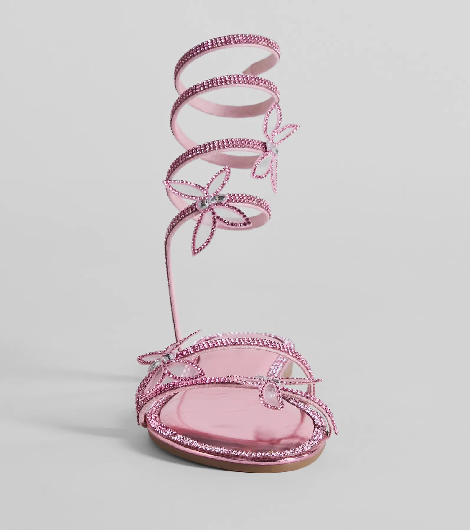 Perfectly Glam Rhinestone Butterfly Spiral Strap Sandals - Image 7