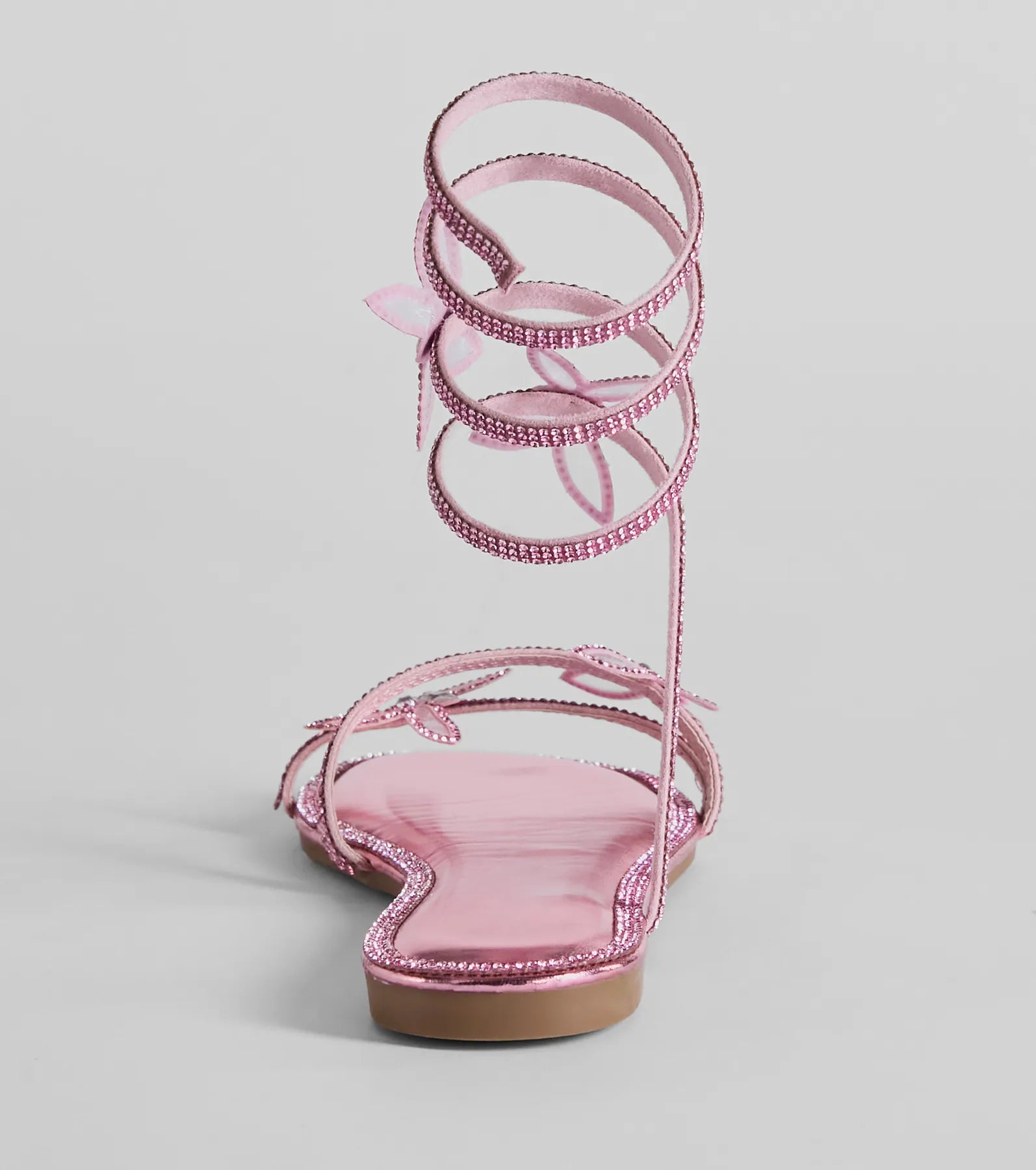 Perfectly Glam Rhinestone Butterfly Spiral Strap Sandals - Image 8