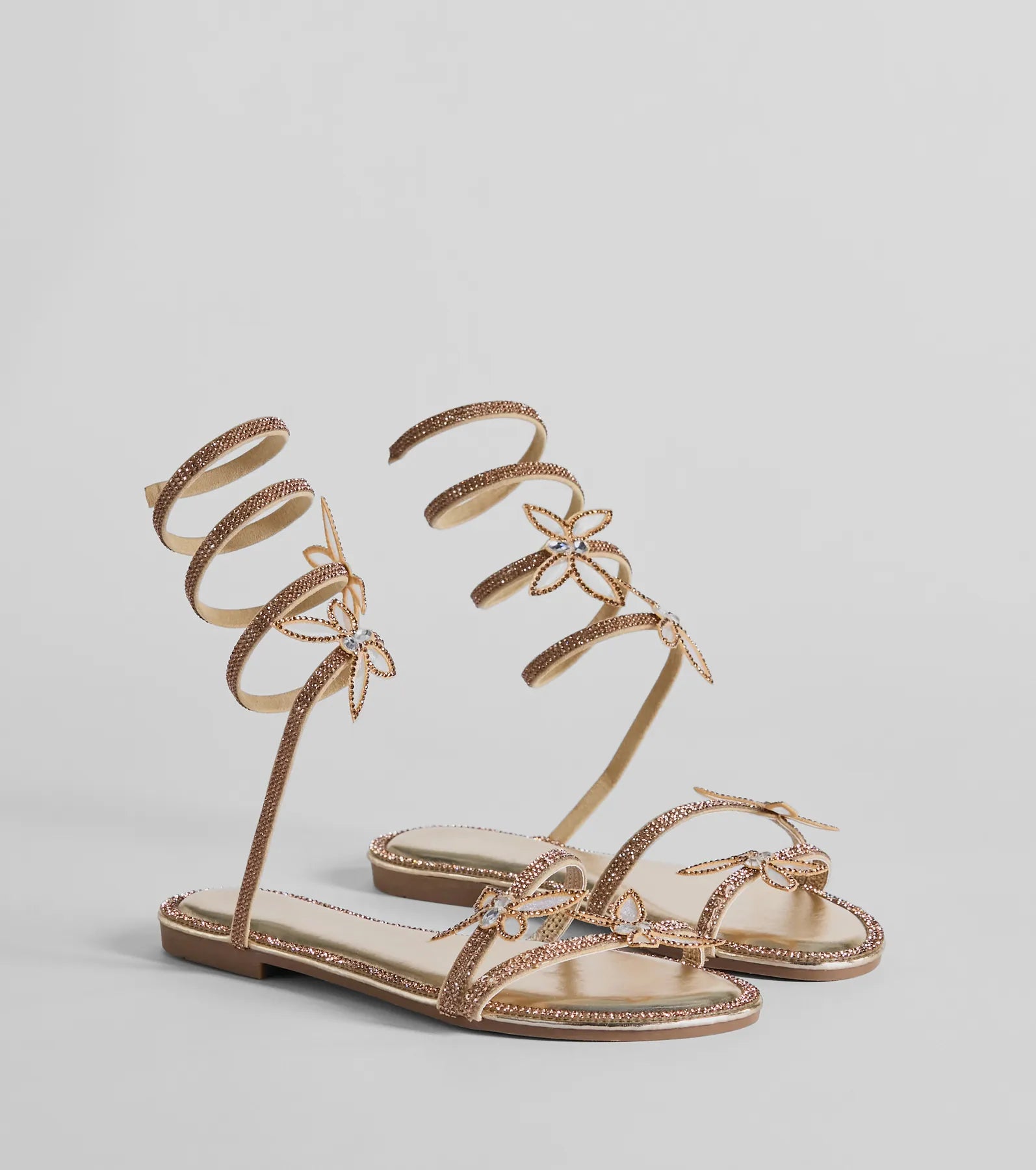 Perfectly Glam Rhinestone Butterfly Spiral Strap Sandals - Image 9