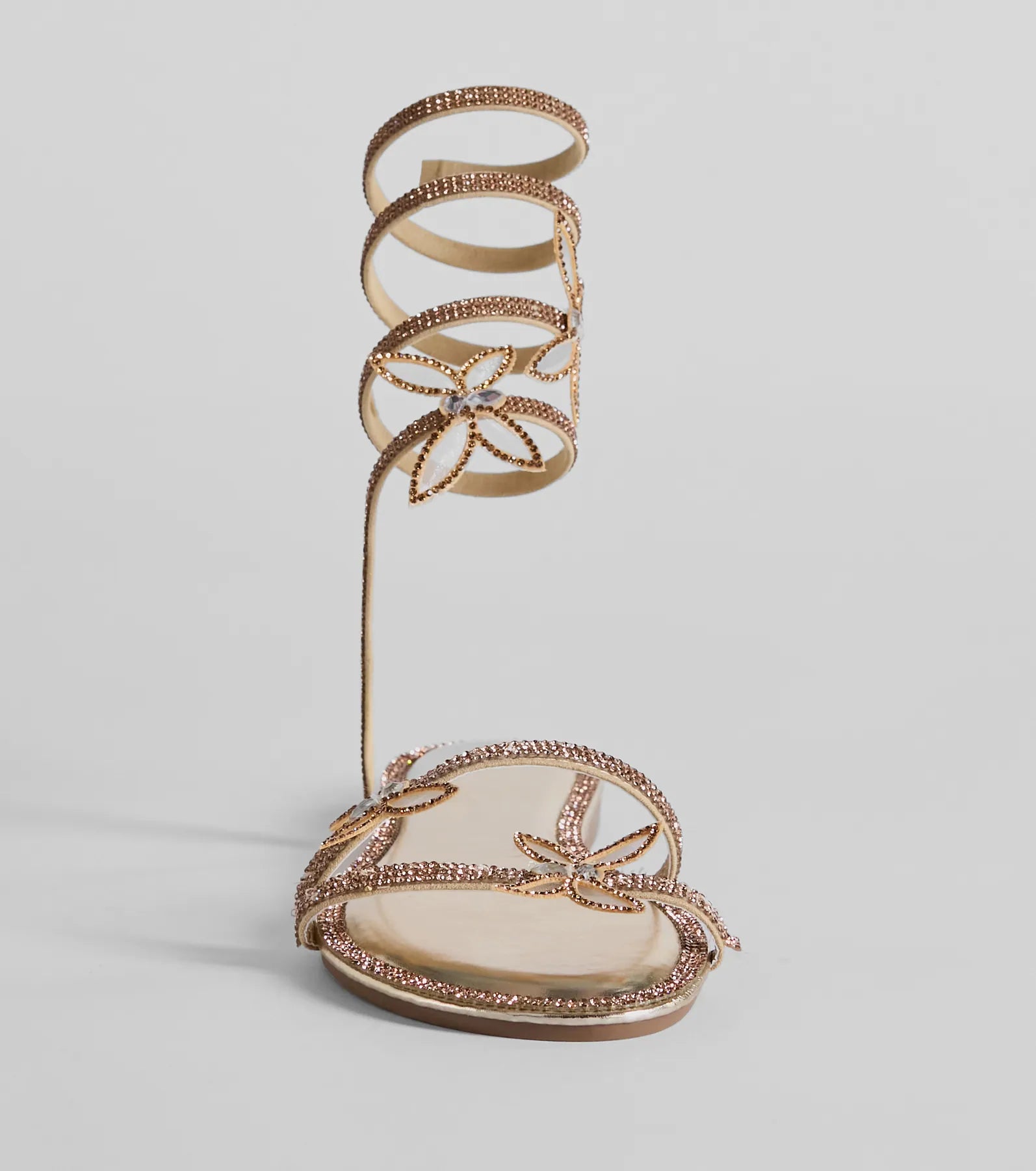 Perfectly Glam Rhinestone Butterfly Spiral Strap Sandals - Image 11