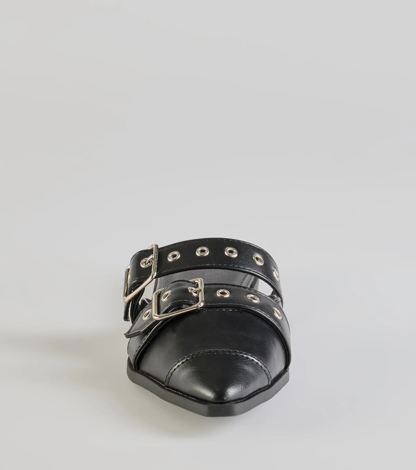 Edgy Flair Faux Leather Buckle Strap Flats - Image 3