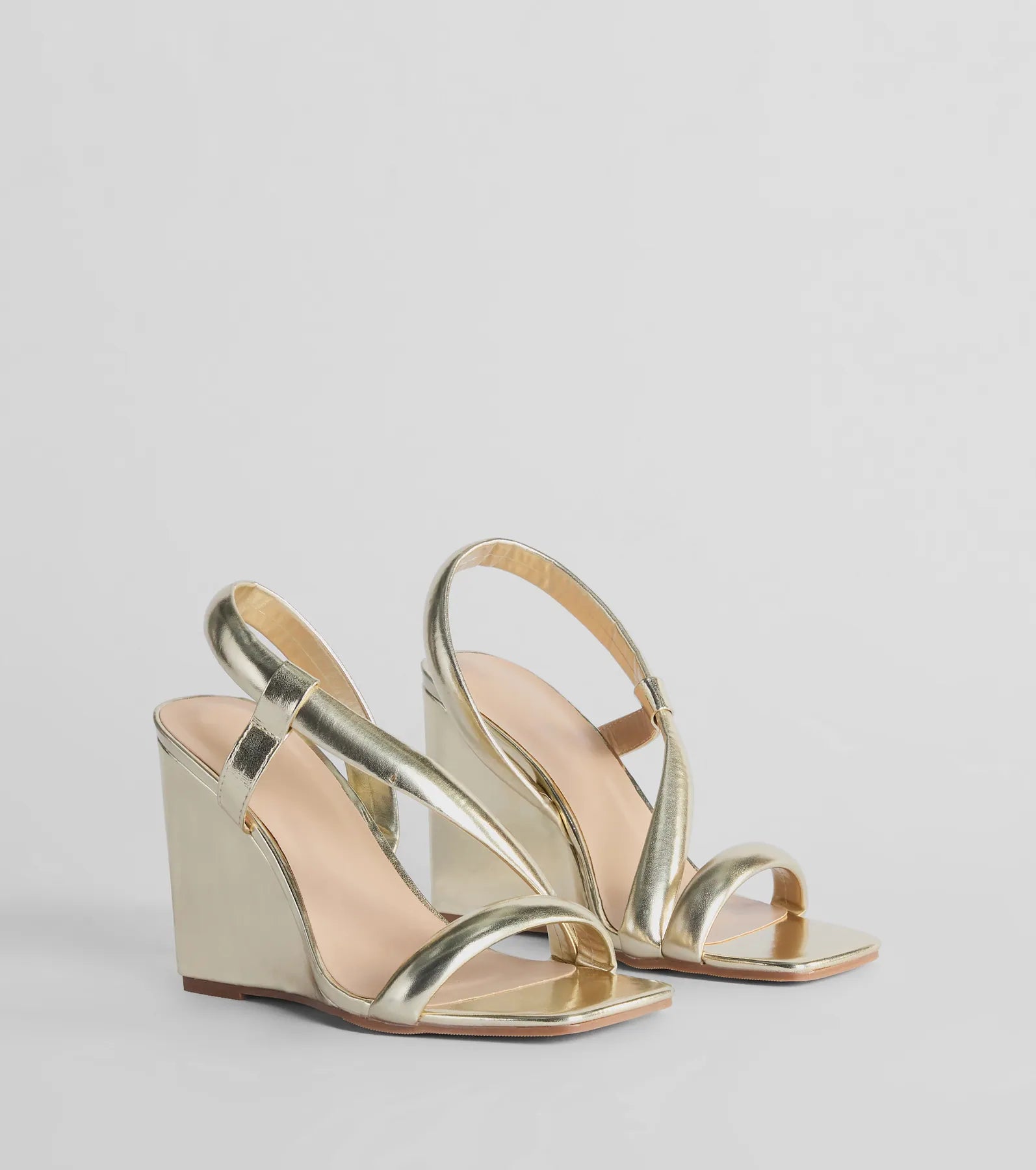 Glam Accent Strappy Metallic Faux Leather Wedges - Image 5