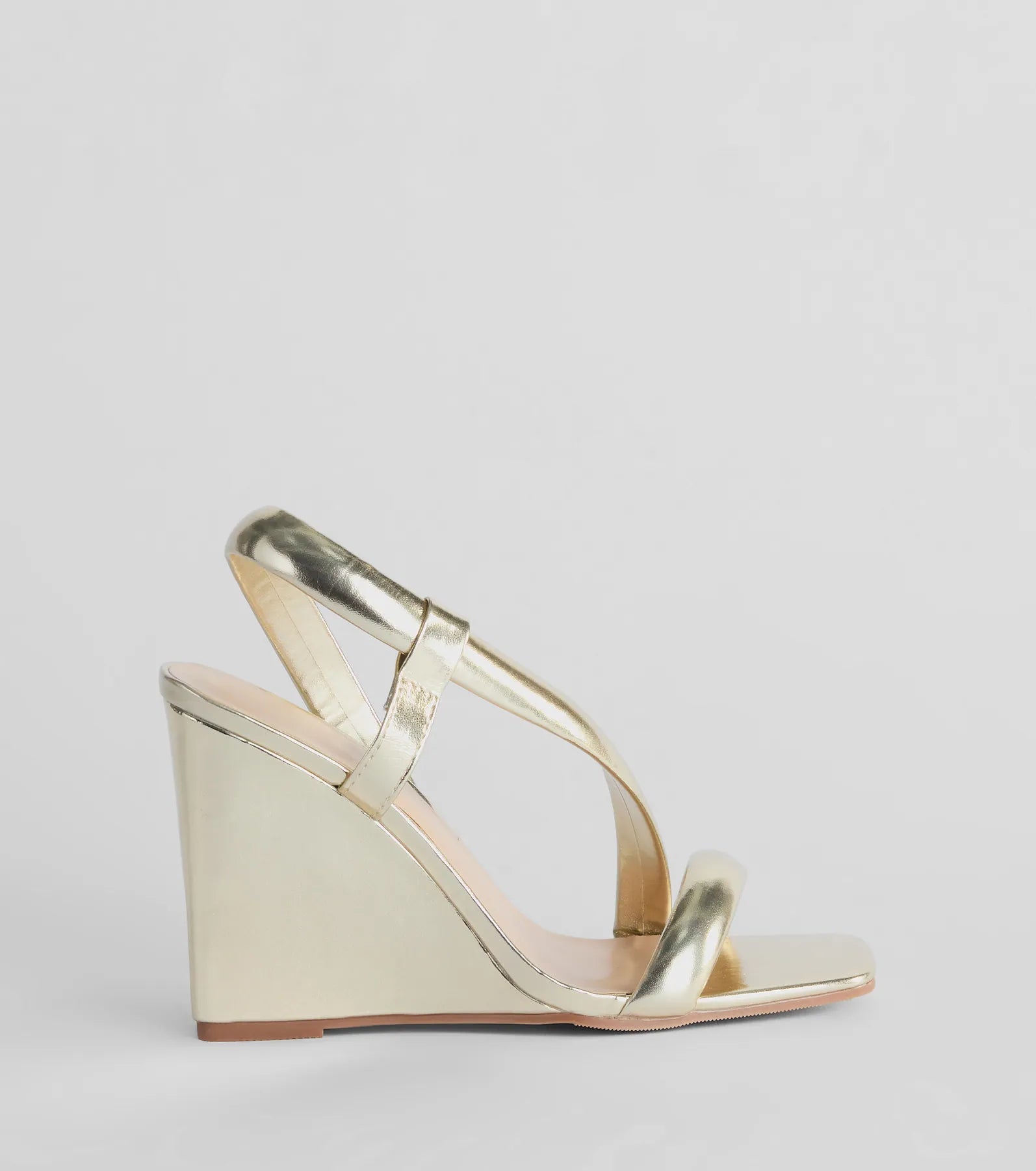 Glam Accent Strappy Metallic Faux Leather Wedges - Image 6