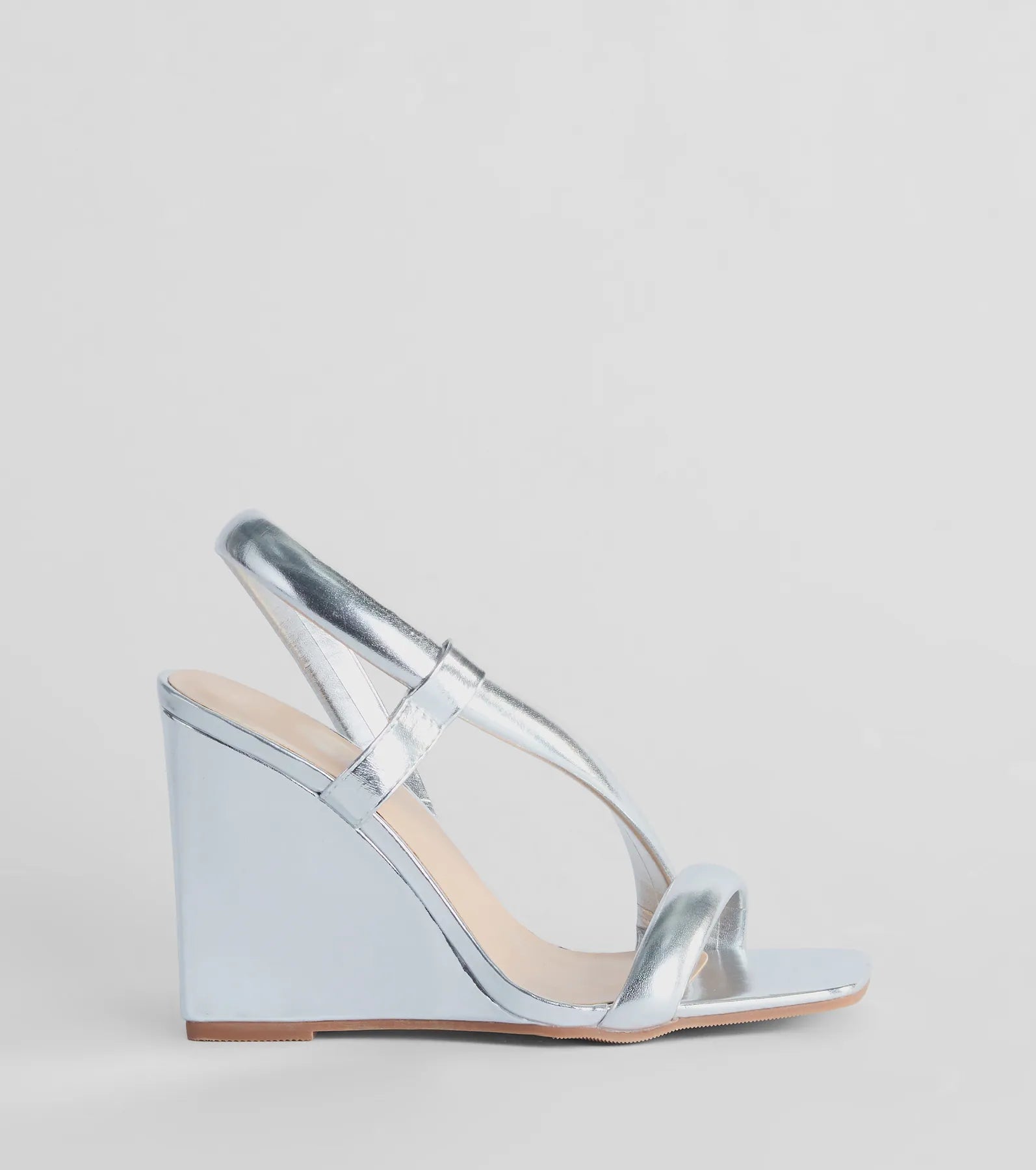 Glam Accent Strappy Metallic Faux Leather Wedges - Image 2