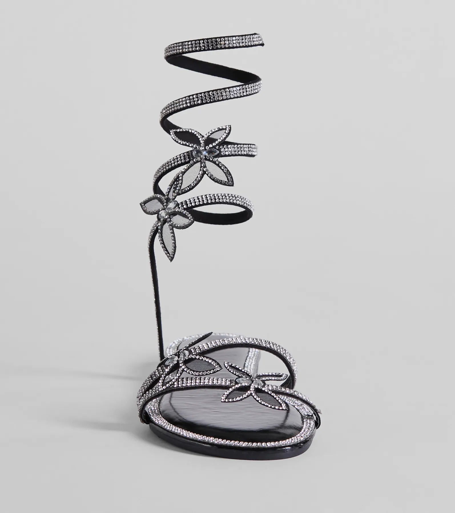 Perfectly Glam Rhinestone Butterfly Spiral Strap Sandals - Image 3